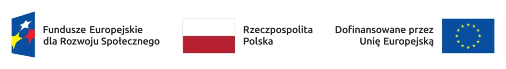 obraz przedstawiający: logo fundusze europejskie dla rozwoju społecznego, logo rzeczpospolita polska, logo dofinansowane przez unię europejską